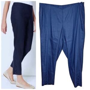 J jill NEW stretch linen cropped pants navy blue 2XL ankle buttons capri casual